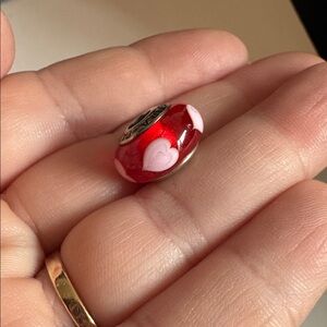 Pandora red Murano glass charm with pink hearts all around 925 silver